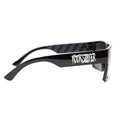 Kookslayer sunglasses with Kookslayer lettering on the arm and checkered inner arms — angled